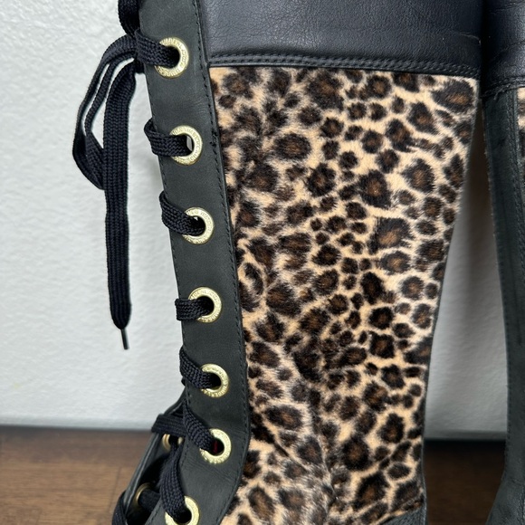 Vintage Timberland women’s knee high combat boots. Leopard print w/blk leather - Picture 4 of 12